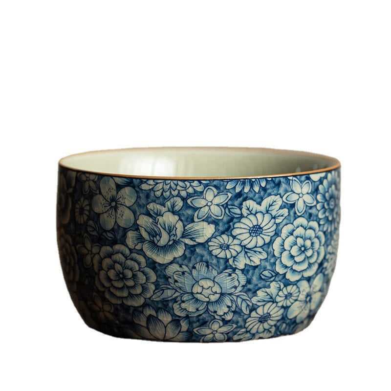 Buddha Stones Blue Lotus Peach Blossom Chrysanthemum Design Ceramic Teacup Kung Fu Tea Cups Cup BS 13
