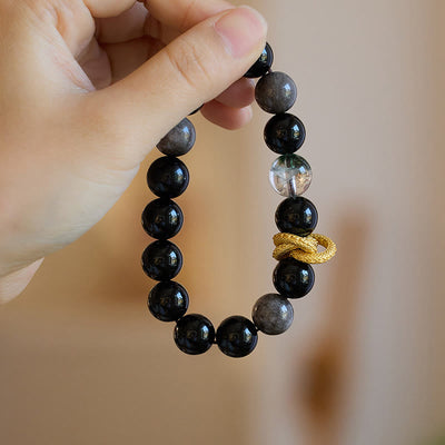 Buddha Stones Natural Silver Sheen Obsidian Dragon Green Phantom Protection Bracelet Bracelet BS 9