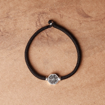 Buddha Stones 925 Sterling Silver Yin Yang Bagua Symbol Cinnabar String Concentration Bracelet Bracelet BS Black Rope 23cm