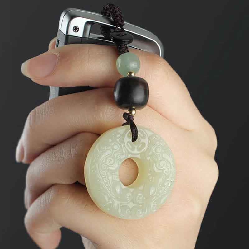 Buddha Stones PiXiu Jade Peace Buckle Abundance Wealth Key Chain Key Chain BS 1
