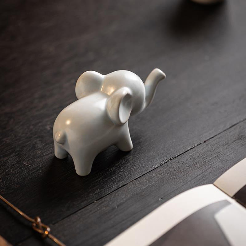 Buddha Stones Small Ceramic Elephant Home Tea Pet Figurine Desk Decoration Decorations BS 12