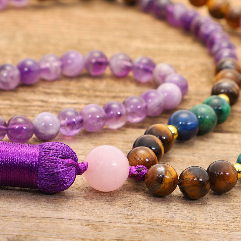 Buddha Stones Tibetan Amethyst Purify Bracelet Mala Set Mala Bracelet BS 8