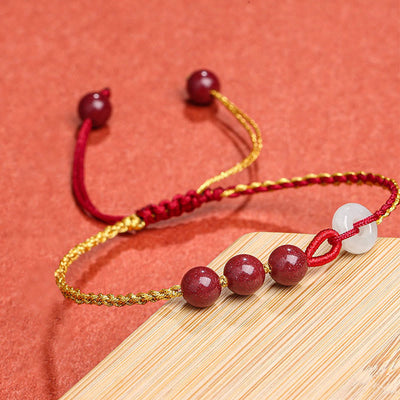 Buddha Stones Natural Cinnabar Jade Peace Buckle Blessing Bracelet Bracelet BS 2