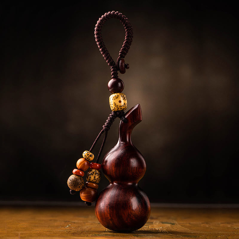 Porte-clés gourde en bois de santal rouge à petites feuilles et ébène du Tibet, protection et chance