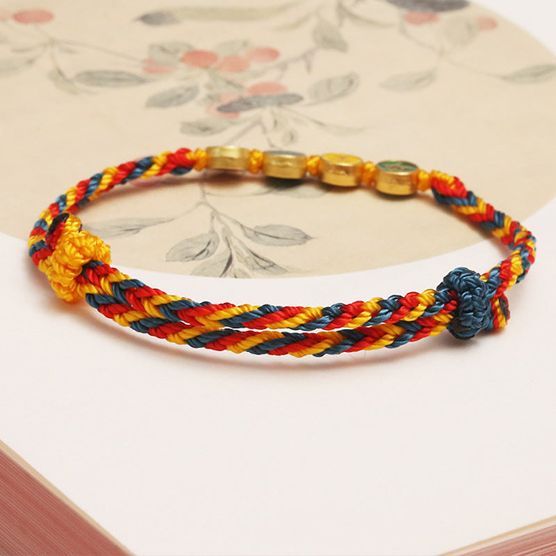Buddha Stones Handmade Dunhuang Color Thread Peace And Joy Protection Braid String Bracelet Bracelet BS 4