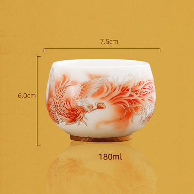 Buddha Stones Phoenix White Porcelain Ceramic Teacup Kung Fu Tea Cup Cup BS 5