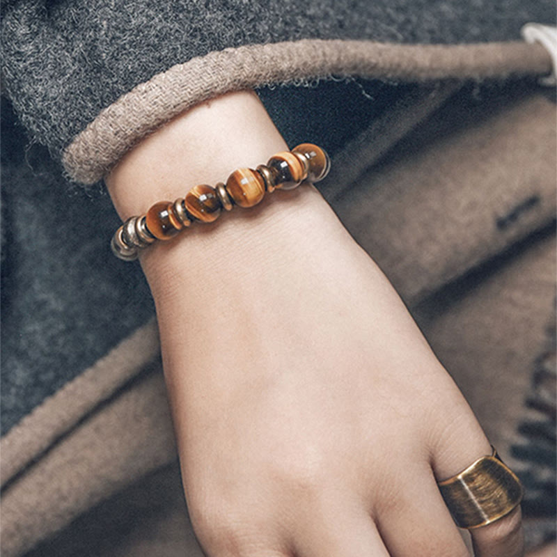 Buddha Stones Tiger Eye Stone Copper Protection Bracelet Bracelet BS 8
