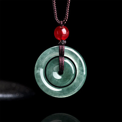 Pendentif collier Foviel en jade vert double boucle de paix pour l'abondance