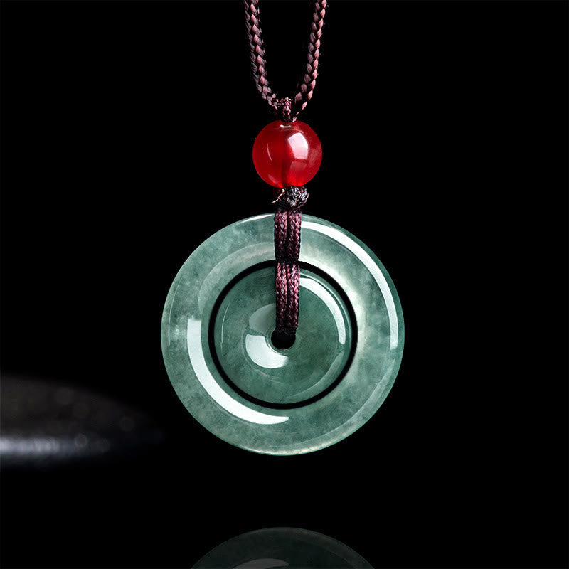 Pendentif collier Foviel en jade vert double boucle de paix pour l'abondance