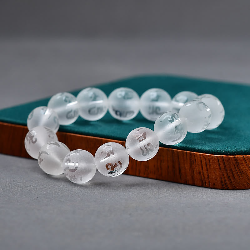 Foviel Tibet White Crystal Black Onyx Om Mani Padme Hum Meditation Bracelet