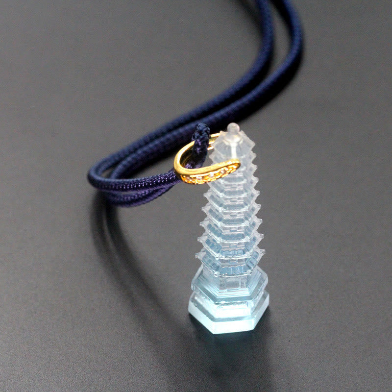 Buddha Stones Liuli Ancient Pagoda Wisdom Necklace Necklaces & Pendants BS Sky Blue(Necklace Length: 45cm)