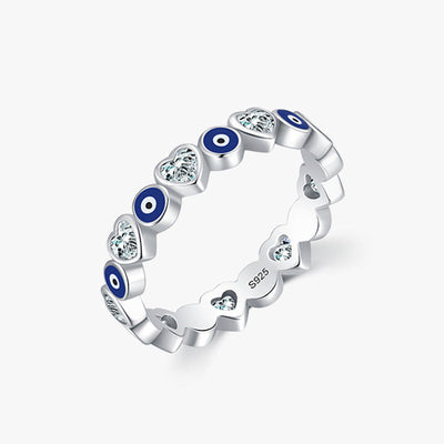 Buddha Stones 925 Sterling Silver Evil Eye Love Heart Zircon Blessing Ring Ring BS US9