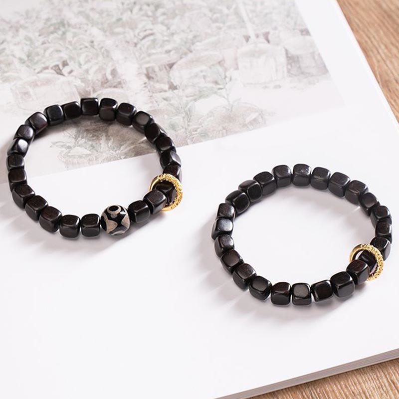 Buddha Stones Tibetan Ebony Wood Dzi Bead Balance Calm Bracelet Bracelet BS 1