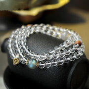 Foviel 925 Sterling Silver Chinese Zodiac Natal Buddha White Crystal Meditation Triple Wrap Bracelet