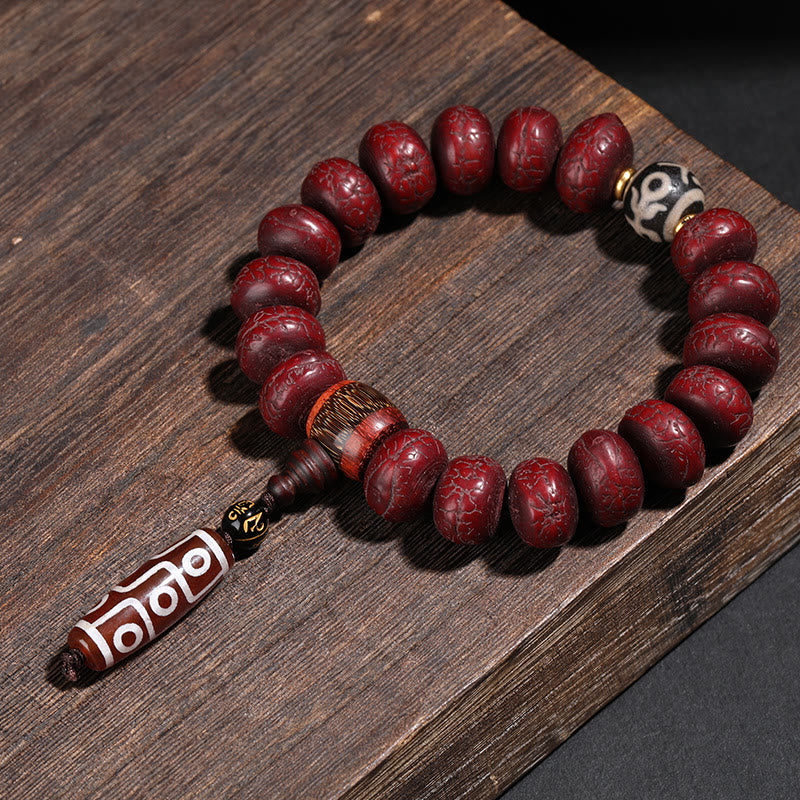 Buddha Stones Tibet Bodhi Seed Dzi Bead Dancing Lion Luck Bracelet Wrist Mala Bracelet BS 4