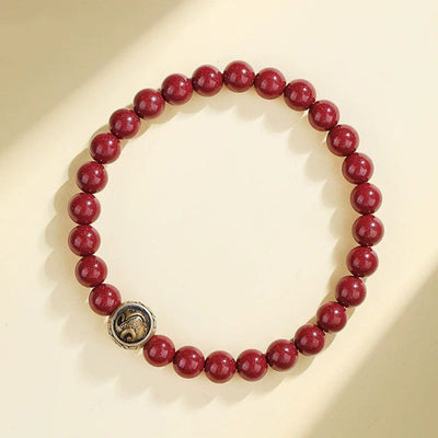 Buddha Stones 925 Sterling Silver Natural Cinnabar Four Beasts Blessing Bracelet Bracelet BS 6mm Black Turtle(Wrist Circumference 14-16cm)