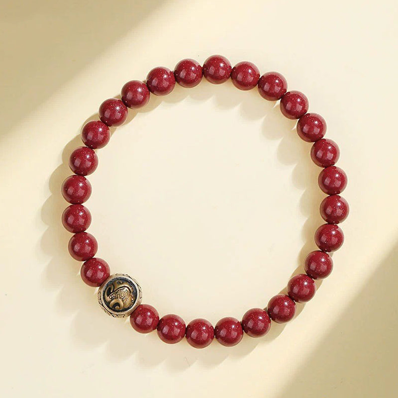Buddha Stones 925 Sterling Silver Natural Cinnabar Four Beasts Blessing Bracelet Bracelet BS 6mm Black Turtle(Wrist Circumference 14-16cm)
