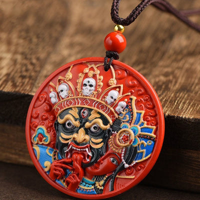 Buddha Stones Zakiram Goddess of Wealth Painted Cinnabar Blessing Necklace Pendant 9