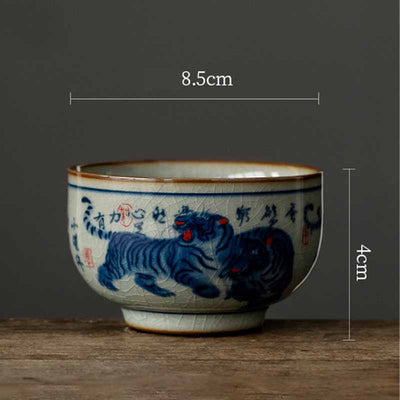 Buddha Stones Jingdezhen Hand Painted Cute Tiger Ceramic Teacup Kung Fu Tea Cup Bowl 140ml Cup BS 11