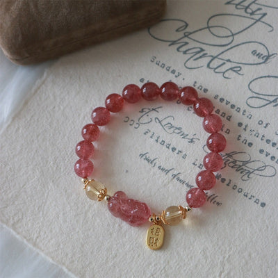 Buddha Stones Natural Strawberry Quartz Peach Blossom PiXiu Attract Fortune Healing Bracelet Bracelet BS Strawberry Quartz Pixiu Attract Fortune(Wrist Circumference 14-16cm)