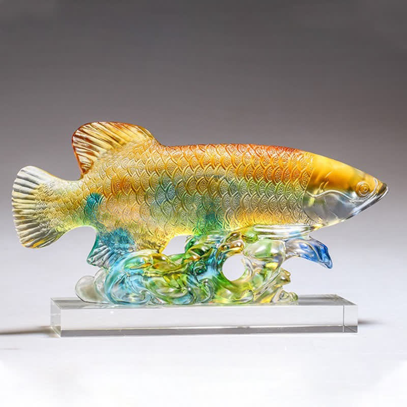 Buddha Stones Handmade Liuli Crystal Koi Fish Art Piece Luck Home Office Decoration Decorations BS 5
