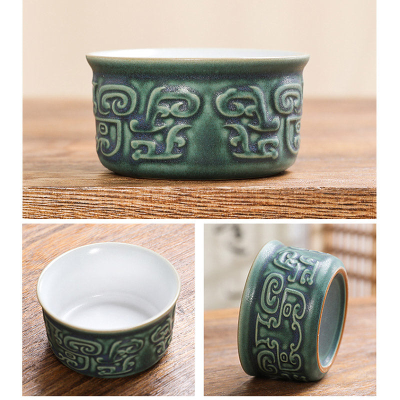 Buddha Stones Sanxingdui Ceramic Teacup Kung Fu Tea Cup With Bag Cup BS 12