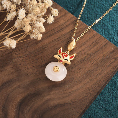 Buddha Stones White Jade Fox Copper Coin Protection Luck Necklace Pendant Necklaces & Pendants BS 2