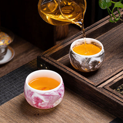 Buddha Stones Phoenix White Porcelain Ceramic Teacup Kung Fu Tea Cup 185ml With Gift Box Cup BS 8