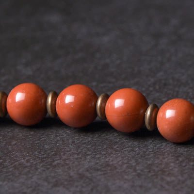 Buddha Stones Red Jasper Moss Agate Black Obsidian Crystal Copper Peace Couple Bracelet Bracelet BS 15