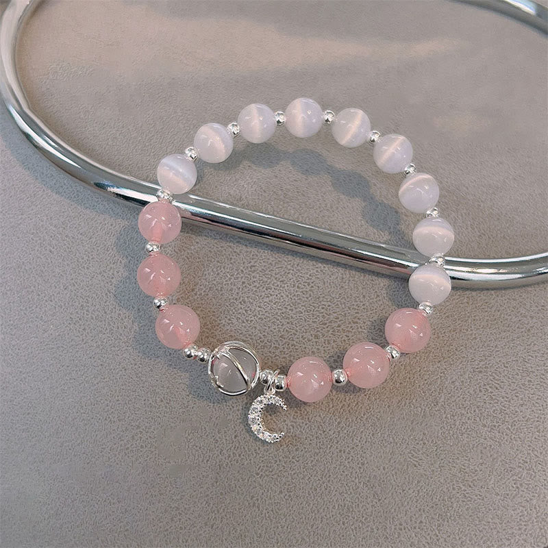 Buddha Stones Natural Cat's Eye Pink Crystal Moon Love Charm Bracelet Bracelet BS 2