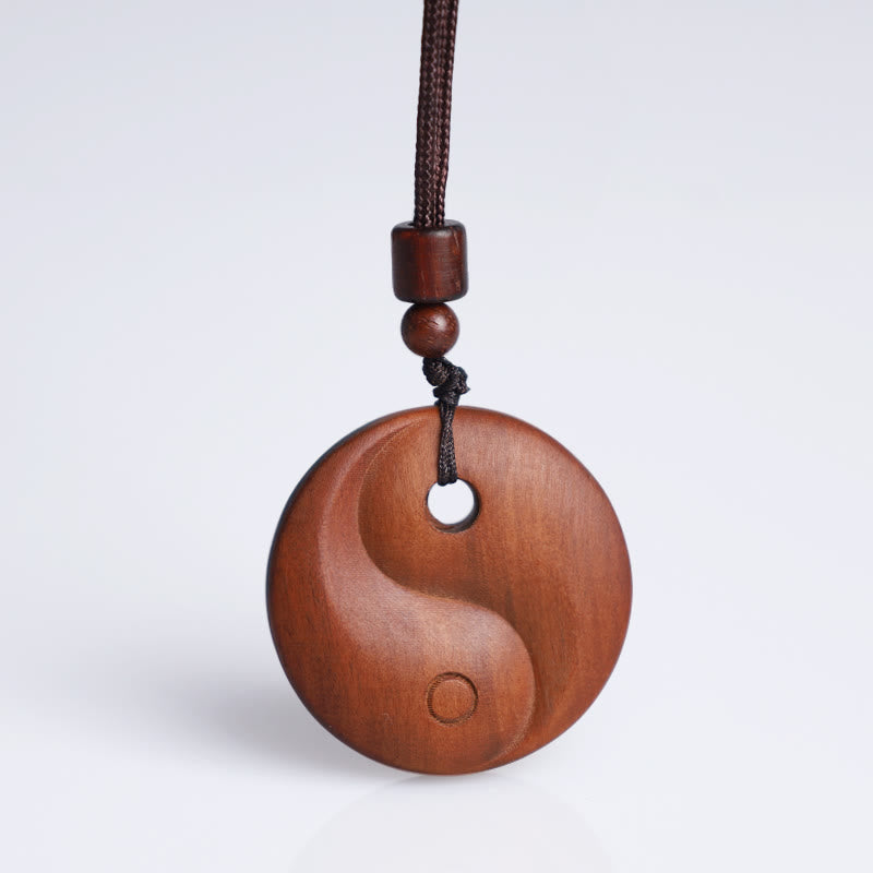 Buddha Stones Lightning Struck Jujube Wood Yin Yang Luck Protection Necklace Pendant 8