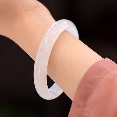 Buddha Stones Natural Chalcedony Harmony Positive Bracelet Bangle Bracelet Bangle BS White 64mm