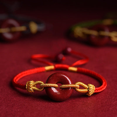 Buddha Stones Handmade Cinnabar Peace Buckle Blessing Braided Rope Bracelet Bracelet BS 5