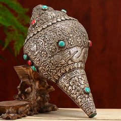 Buddha Stones Tibetan Handmade Natural Shankha Engraved Eight Auspicious Symbols Conch Shell Lucky Home Decoration Decorations BS 27.5*15cm