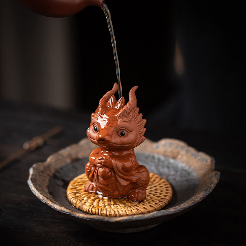 Buddha Stones Luck Dragon Wealth Tea Pet Purple Clay Figurine Decoration Decorations BS 5