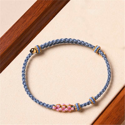 Buddha Stones Handmade Peach Blossom Protection Braided Rope Bracelet Bracelet BS Blue(Wrist Circumference 14-16cm)