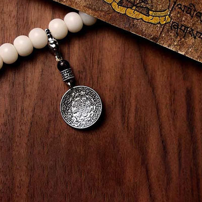 Buddha Stones Tibet 108 Mala Beads Bodhi Seed Bagua Vajra Dzi Bead Gray Agate Wealth Bracelet Mala Bracelet BS 4