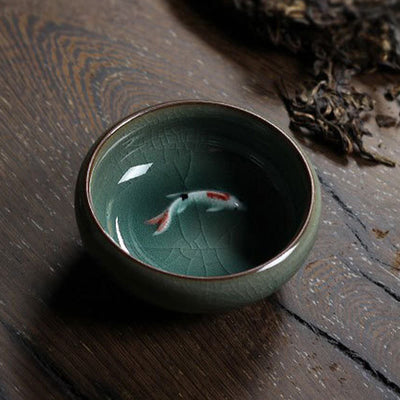 Buddha Stones Colorful Koi Fish Ceramic Teacup Kung Fu Tea Cup Bowl Cup BS 14