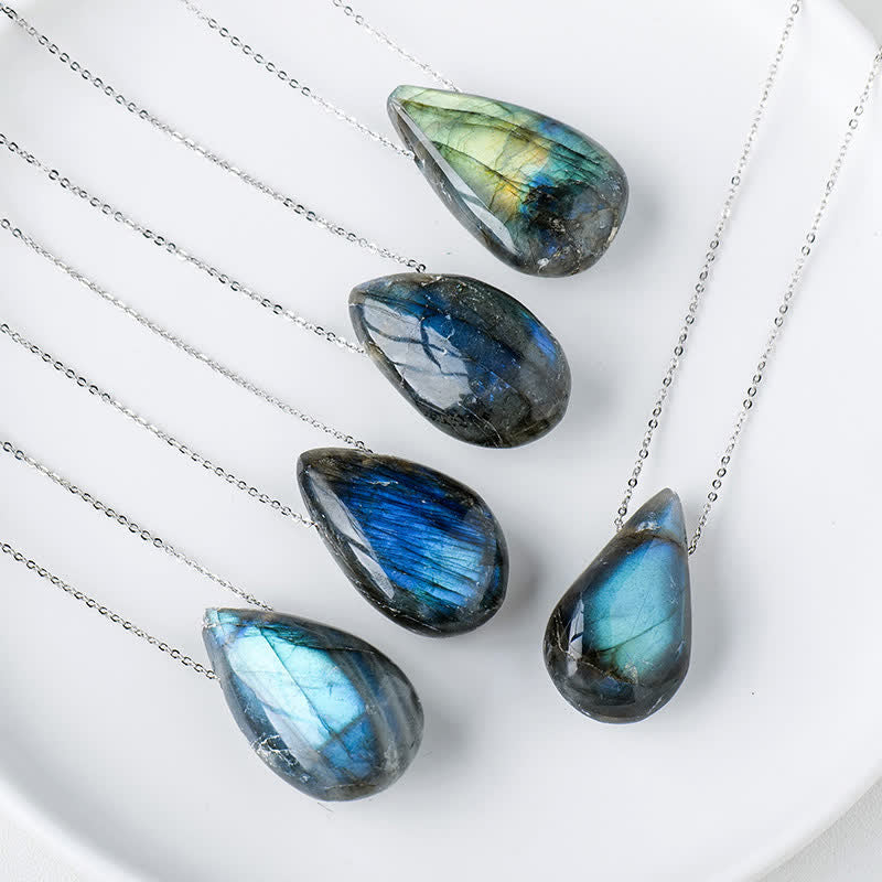 Buddha Stones Labradorite Water Drop Support Healing Necklace Pendant Necklaces & Pendants BS Labradorite
