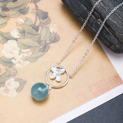 Buddha Stones 925 Sterling Silver Natural Aquamarine Leaf Flower Peace Earrings Necklace Earrings BS Aquamarine Flower Necklace