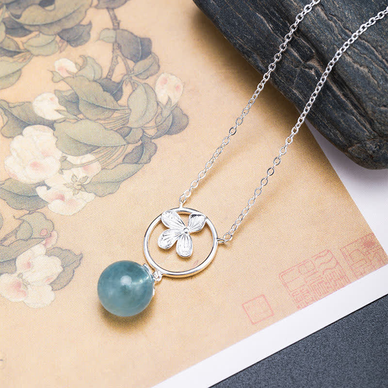 Buddha Stones 925 Sterling Silver Natural Aquamarine Leaf Flower Peace Earrings Necklace Earrings BS Aquamarine Flower Necklace