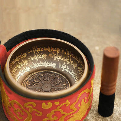 Buddha Stones Tibetan Meditation Sound Bowl Handcrafted for Healing and Mindfulness Singing Bowl Set Singing Bowl buddhastoneshop Red