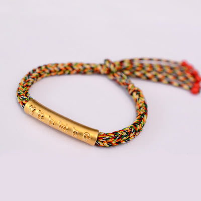 Buddha Stones 999 Sterling Silver Om Mani Padme Hum Protection Strength String Bracelet Bracelet BS 999 Sterling Silver Plated Gold Colorful(Bracelet Size 16+4.5cm)