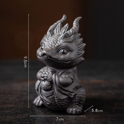 Buddha Stones Luck Dragon Wealth Tea Pet Purple Clay Figurine Decoration Decorations BS Little Dragon Girl-Black 7*5.8*9.5cm