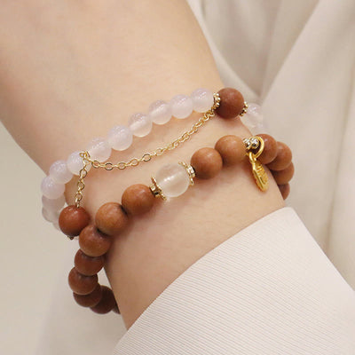Buddha Stones Sandalwood Cat's Eye Fu Character Charm Protection Bracelet Bracelet BS 17