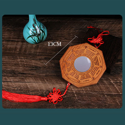 Buddha Stones Feng Shui Bagua Map Peach Wood Five-Emperor Coins Chinese Knotting Balance Energy Map Mirror Bagua Map BS 11