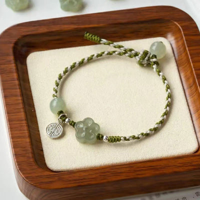 Buddha Stones Handmade Plum Blossom Flower Jade Luck Prosperity Braided Bracelet Bracelet BS 5