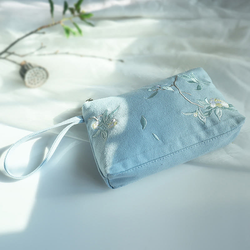 Buddha Stones Small Flower Plum Cherry Crane Peach Blossom Embroidery Canvas Wallet Shopping Purse Purse BS 13