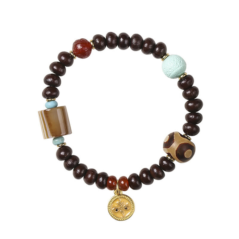 Buddha Stones Natural Tibet Purple Bodhi Seed Dzi Bead God of Wealth Wisdom Bracelet Bracelet BS 8