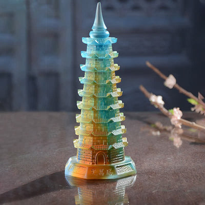 Buddha Stones Feng Shui Wenchang Tower Handmade Liuli Crystal Pagoda Art Piece Luck Home Office Decoration Decorations BS 7